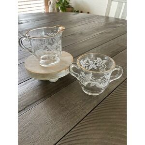 Vintage BC Hand Decorated Cream and Sugar Set Gold Trim Frosted‎ Grape Glass Box